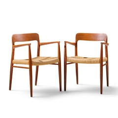  NIELS O MOLLER Niels Moller Model 57 Mid Century Danish Teak and Rope Captains Chairs Pair - 4719660