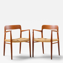  NIELS O MOLLER Niels Moller Model 57 Mid Century Danish Teak and Rope Captains Chairs Pair - 4719707