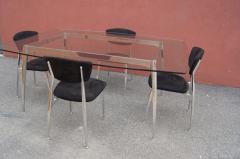  Nambe Aluminum Glass Dining Table with Matching Chairs in Black Suede by Namb  - 411353