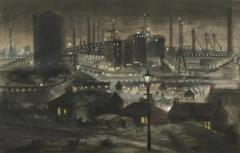  Nan Youngman Industrial Steel Plant at Night Port Talbot Mid Century like L S Lowry - 3529079