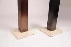  Nessen Studios Pair of 1960s Oil Rubbed Bronze and Travertine Table Lamps by Nessen - 756264