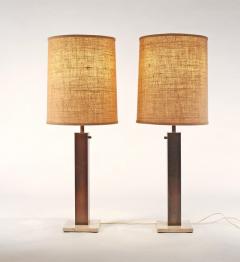  Nessen Studios Pair of 1960s Oil Rubbed Bronze and Travertine Table Lamps by Nessen - 756265