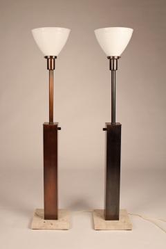  Nessen Studios Pair of 1960s Oil Rubbed Bronze and Travertine Table Lamps by Nessen - 756267