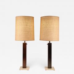  Nessen Studios Pair of 1960s Oil Rubbed Bronze and Travertine Table Lamps by Nessen - 757781