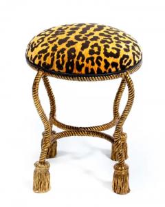  Niccolini Hollywood Regency Gilt Iron Rope Tassel Vanity Stool in Chic Leopard Velvet - 3964577