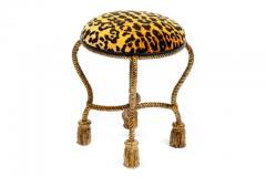  Niccolini Hollywood Regency Gilt Iron Rope Tassel Vanity Stool in Chic Leopard Velvet - 3964578