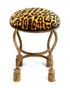  Niccolini Hollywood Regency Gilt Iron Rope Tassel Vanity Stool in Chic Leopard Velvet - 3964579