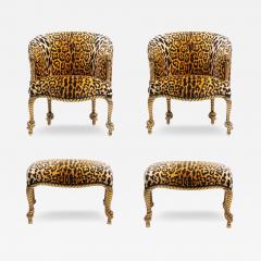  Niccolini Hollywood Regency Napoleon III Style Gilt Rope Tassel Armchairs and Ottomans - 3966327