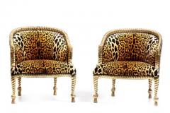  Niccolini Hollywood Regency Napoleon III Style Gilt Rope Tassel Chairs in Leopard Velvet - 3964566