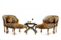  Niccolini Hollywood Regency Napoleon III Style Gilt Rope Tassel Chairs in Leopard Velvet - 3964569