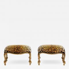  Niccolini Hollywood Regency Napoleon III Style Gilt Rope Tassel Ottomans in Leopard - 3966323