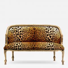  Niccolini Hollywood Regency Napoleon III Style Gilt Rope Tassel Settee in Leopard Velvet - 3966326