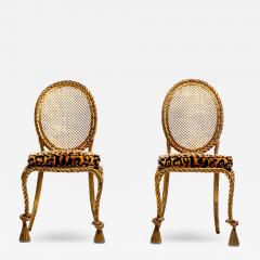  Niccolini Pair of Early 1940s Italian Gilt Rope and Tassel Iron Side Chairs by Niccolini - 4483657