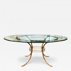  Niermann Weeks Vintage Niermann Weeks Gilt Metal Greek Key Hoof Foot Glass Top Dining Table - 3034449