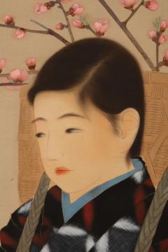  Nihonga artist Girl with Flowering Plum Branches 1920s - 3630687