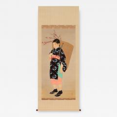  Nihonga artist Girl with Flowering Plum Branches 1920s - 3631760