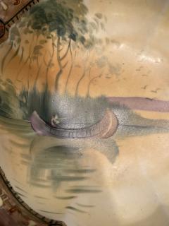  Nippon Sento Co Ltd INDIAN IN CANOE ON LAKE HAND PAINTED NIPPON SCALLOP EDGE BOWL - 4570885