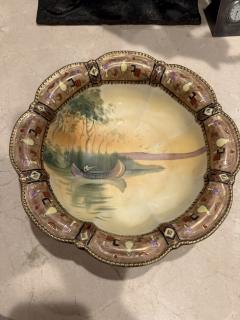  Nippon Sento Co Ltd INDIAN IN CANOE ON LAKE HAND PAINTED NIPPON SCALLOP EDGE BOWL - 4570886