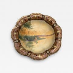  Nippon Sento Co Ltd INDIAN IN CANOE ON LAKE HAND PAINTED NIPPON SCALLOP EDGE BOWL - 4574312