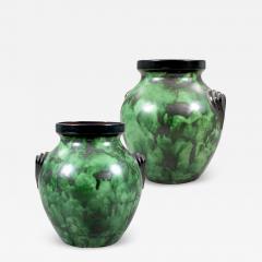  Nittsjo Pair of Art Deco Urns with Malachite Glaze by Erik Mornils for Nittsjo - 2822851