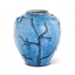  Nittsjo Vase with Flora Reliefs in Ultramarine Blue by Erik Mornils for Nittsjo - 3054255
