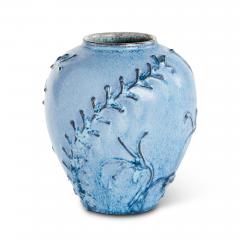  Nittsjo Vase with Flora Reliefs in Ultramarine Blue by Erik Mornils for Nittsjo - 3054256