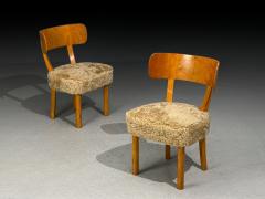  Nordiska Kompaniet Axel Einar Hjorth Rare Birka Chairs Birch Honey Sheepskin Sweden 1930s - 4563615