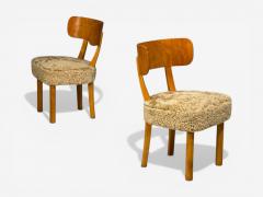  Nordiska Kompaniet Axel Einar Hjorth Rare Birka Chairs Birch Honey Sheepskin Sweden 1930s - 4563624