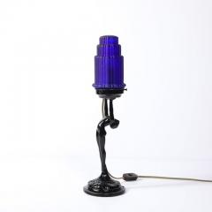  Nuart Creations Art Deco Cobalt Blue Glass Black Enamel Nude Sculpture Table Lamp signed Nuart - 4465511
