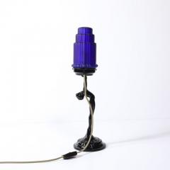  Nuart Creations Art Deco Cobalt Blue Glass Black Enamel Nude Sculpture Table Lamp signed Nuart - 4465513
