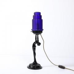  Nuart Creations Art Deco Cobalt Blue Glass Black Enamel Nude Sculpture Table Lamp signed Nuart - 4465516