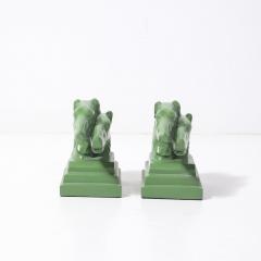  Nuart Creations Pair of Green Enameled Double Greyhound Bookends signed Nuart Creations - 4438736