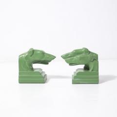  Nuart Creations Pair of Green Enameled Double Greyhound Bookends signed Nuart Creations - 4438739