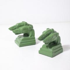  Nuart Creations Pair of Green Enameled Double Greyhound Bookends signed Nuart Creations - 4438740