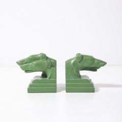  Nuart Creations Pair of Green Enameled Double Greyhound Bookends signed Nuart Creations - 4438742