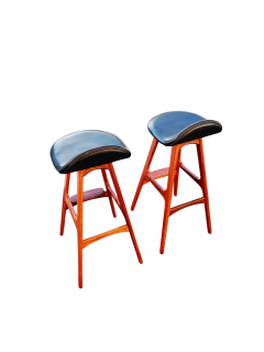  OD Mobler Erik Buck or Buch Oddense Maskinsnedkeri A S Danish Pair Rosewood Leather Stools - 2547685