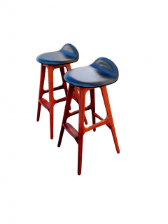  OD Mobler Erik Buck or Buch Oddense Maskinsnedkeri A S Danish Pair Rosewood Leather Stools - 2547686