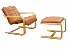  OY BJ Dahlqvist Leather Lounge Chair Ottoman Set Mid Century Modern OY BJ Dahlqvist AB Finland - 2423681