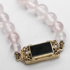  Oakes Studio American Arts Crafts Period Rose Quartz Necklace with Onyx Pearls - 4478402
