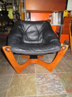  Odd Knutsen Pair of Luna Black Leather Sling Chairs with Ottoman Odd Knutsen Norway - 1674139