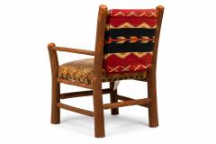  Old Hickory Furniture Co Set of Rustic Old Hickory Wooden Framed Leather and Woven Upholstered Armchairs - 2799429