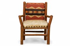  Old Hickory Furniture Co Set of Rustic Old Hickory Wooden Framed Leather and Woven Upholstered Armchairs - 2799431