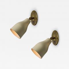  Oluce 1950s Giuseppe Ostuni White Metal and Brass Articulating Sconces for Oluce - 3931095