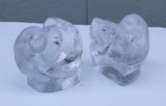  Orrefors Lars Hellsten For Orrefords Art Glass Elephant Bookends - 1565358