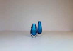  Orrefors Midcentury Pair of Sven Palmqvist Orrefors Heavy Crystal Vases Clear Blue - 2468368