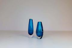  Orrefors Midcentury Pair of Sven Palmqvist Orrefors Heavy Crystal Vases Clear Blue - 2468369