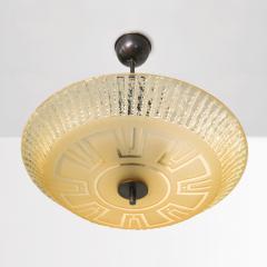  Orrefors Orrefors Etched Meander Glass Swedish Art Deco Pendant Patinated Brass hardware - 1617370