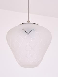  Orrefors Orrefors Pendant in Etched Diagonal Checkered Glass Swedish Modern 1950s - 4060828