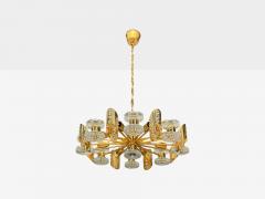  Orrefors Orrefors Scandinavian Modern Brass Glass Chandelier Sweden 1960s - 4214518