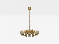  Orrefors Orrefors Scandinavian Modern Brass Glass Chandelier Sweden 1960s - 4214520